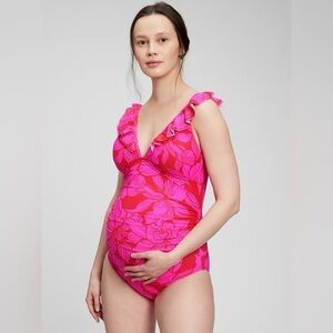 GAP Pink and Hot Pink Floral Ruffle One-Piece Swimsuit